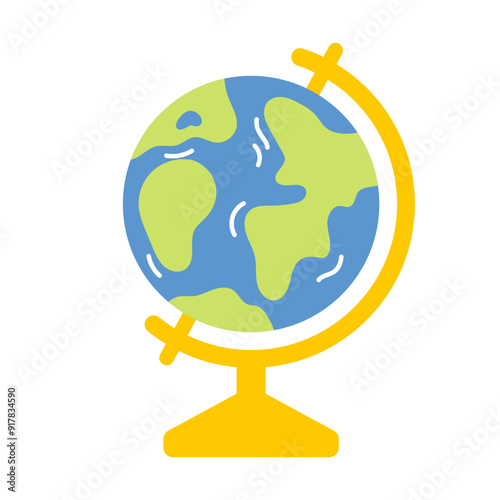 Globe cartoon illustration in flat style. School supplies. Geography lesson