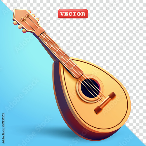 Medieval traditional guitar, 3d vector. Suitable for music and design elements