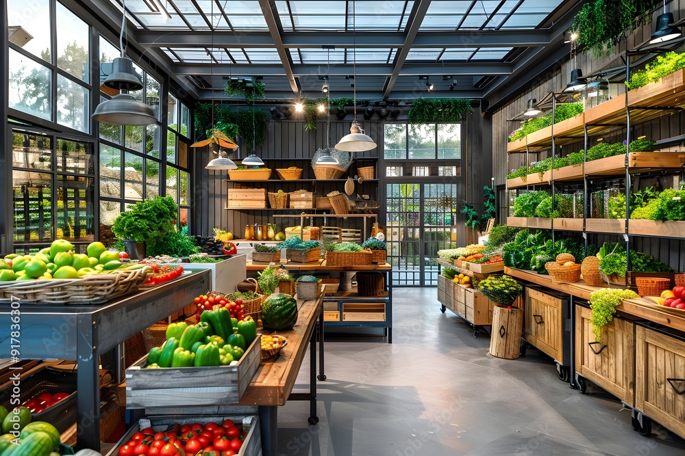 Fresh Produce Market Stall with Rustic Decor.