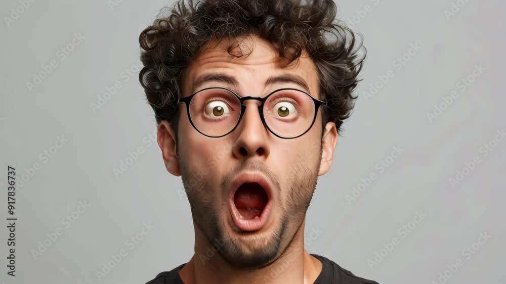 A very surprised guy with wide open eyes and mouth on a grey background A very surprised guy with wide open eyes and mouth on a grey background