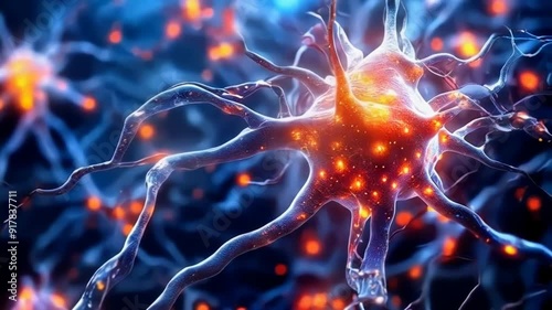 intricate world of neurons and glowing synapses in stunning microscopic landscape