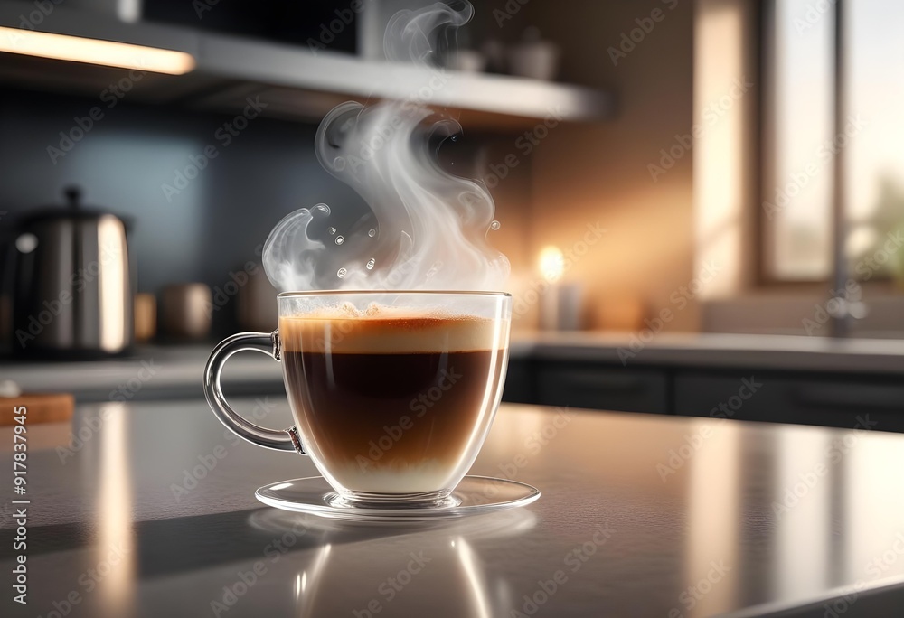 Two cups of coffee sit on a table with a coffee cup in front of them Two cups of coffee sit on a table with a coffee cup in front of them