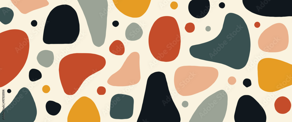Fototapeta premium Set of Colorful Abstract Organic Shapes Seamless Pattern Print in Retro Style, Trendy Primary Color Background Collection with Creative Drawings 