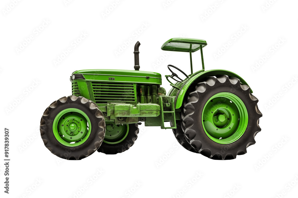 Obraz premium Agricultural green tractor on transparent background. Topics related to the agricultural world. Image for graphic designer. Agricultural job offer. Organic farming Transparent background png cutouts 