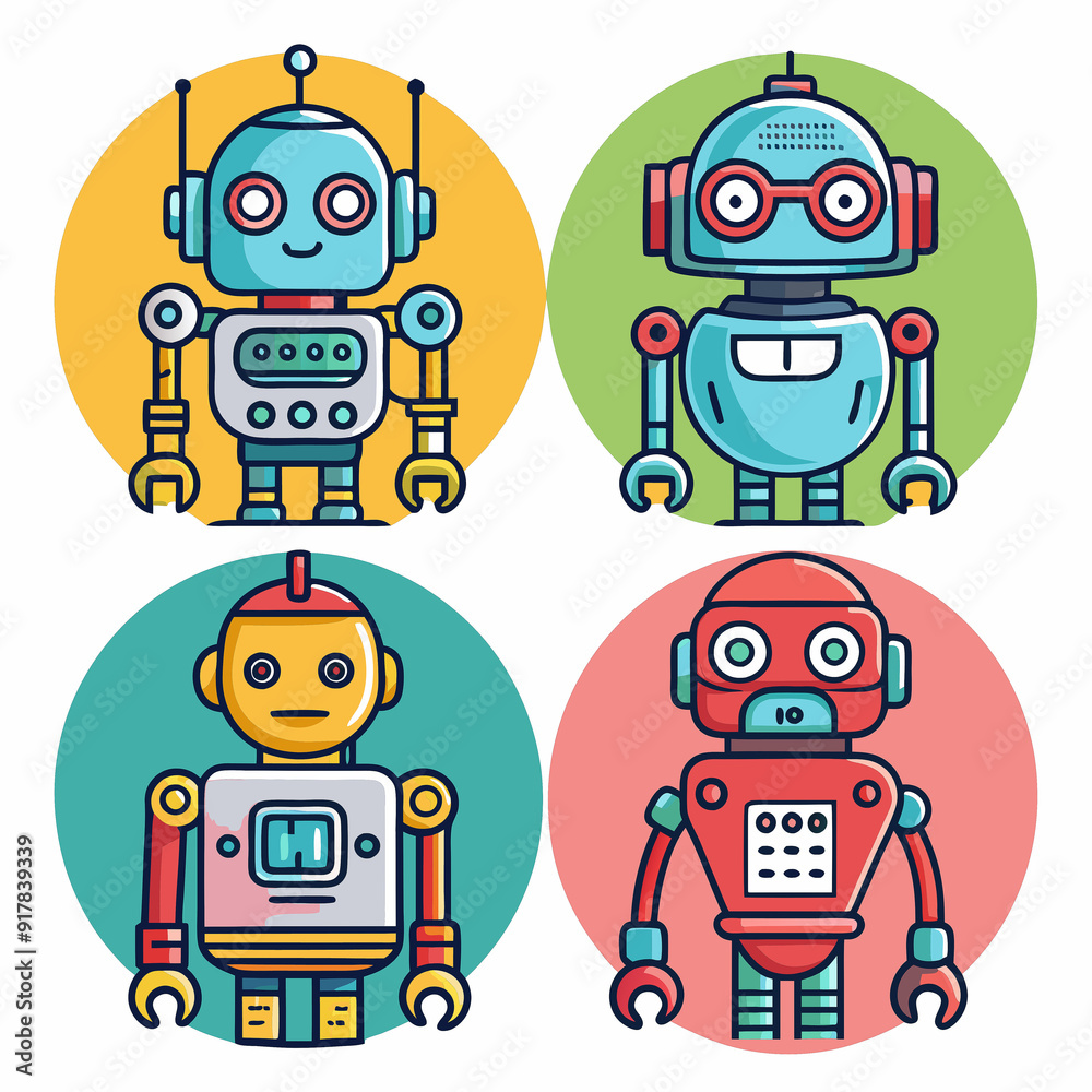 Cute robot cartoon icon character isolated, graphic design sign Cute robot cartoon icon character isolated, graphic design sign