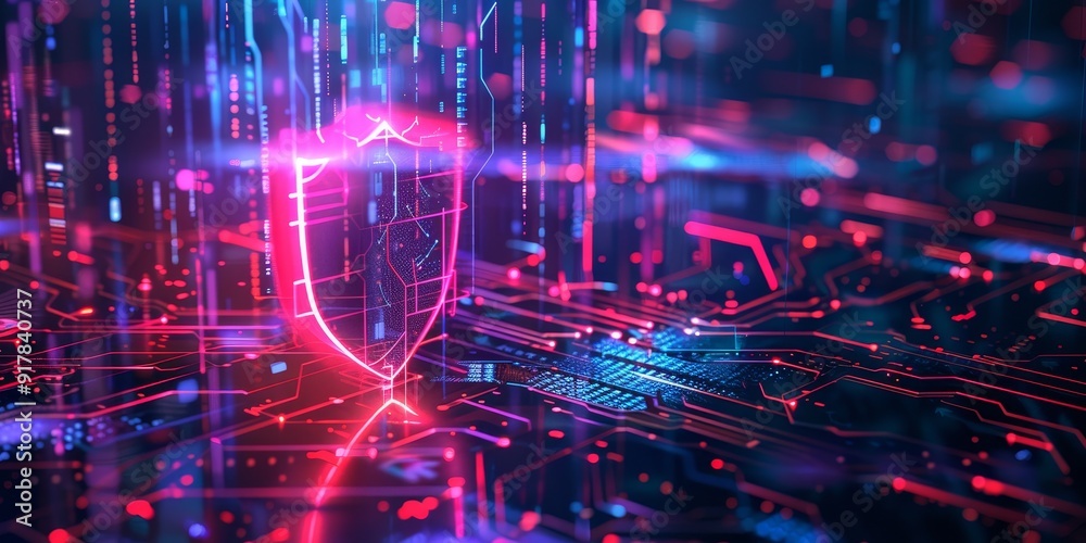 Concept art of data packets and a firewall, with luminous data streams filtered through a digital shield, illustrating cybersecurity measures and network protection Concept art of data packets and a firewall, with luminous data streams filtered through a digital shield, illustrating cybersecurity measures and network protection
