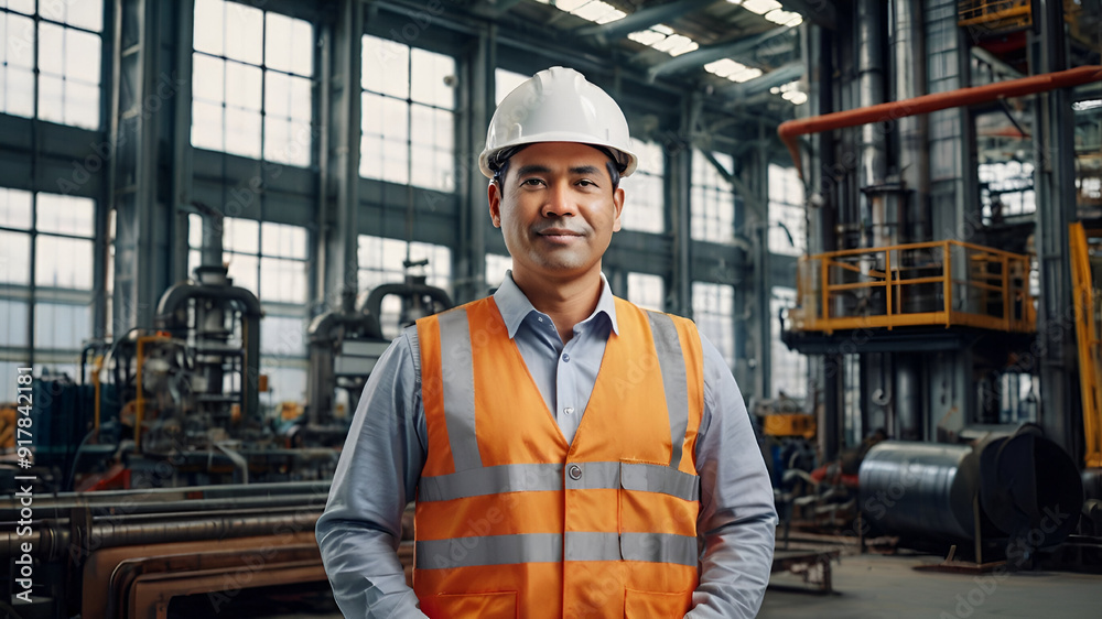 Portrait of Professional Maintenance Engineer With Uniform On Advanced Industrial Environment Portrait of Professional Maintenance Engineer With Uniform On Advanced Industrial Environment