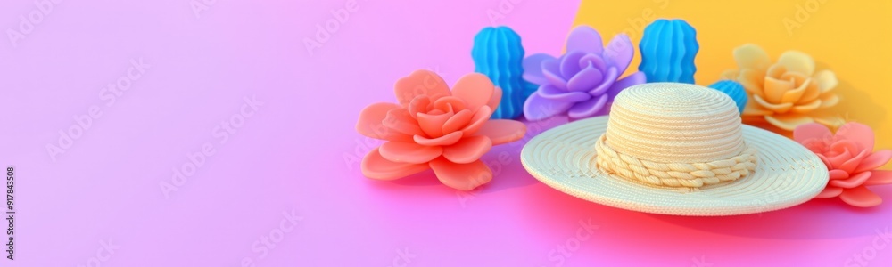 Sombrero, cactus and poncho on a bright background. A traditional Mexican greeting card. Cinco de Mayo, day of the dead, copy space. Sombrero, cactus and poncho on a bright background. A traditional Mexican greeting card. Cinco de Mayo, day of the dead, copy space.