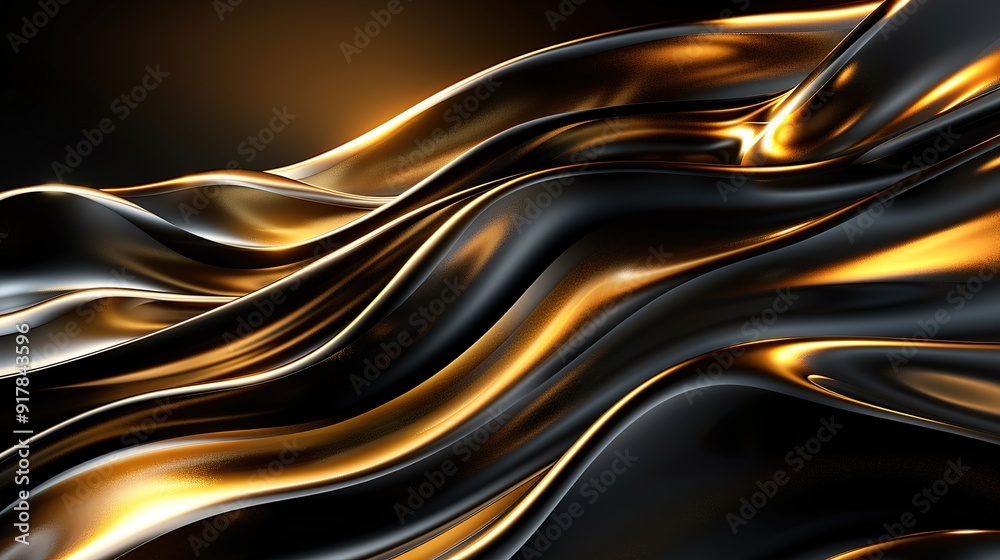 Obraz premium Abstract black and gold wavy background.