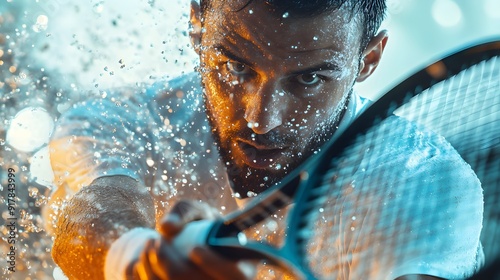 Close-Up of a Tennis Player's Face Covered in Water Drops - Realistic Image