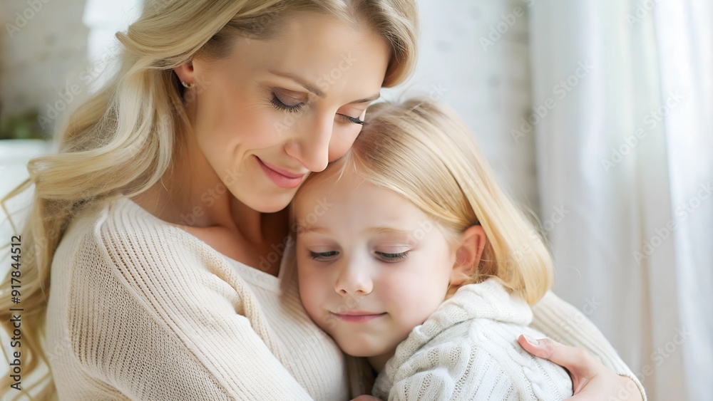 A tender moment, a hug between mother and daughter A tender moment, a hug between mother and daughter