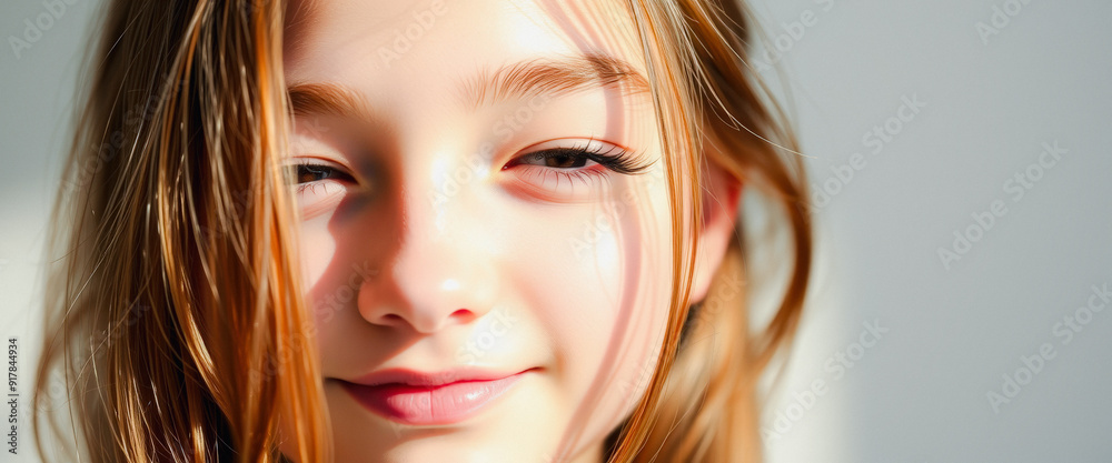 Close-up Portrait of a Young Woman with Long Brown Hair, Looking at the Camera with a Soft Smile Close-up Portrait of a Young Woman with Long Brown Hair, Looking at the Camera with a Soft Smile