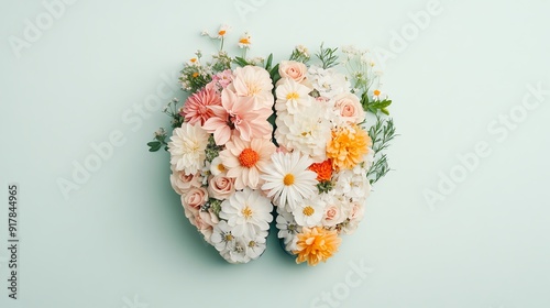 Abstract representation of mental health with a brain made of blooming flowers, mental wellness, artistic healthcare