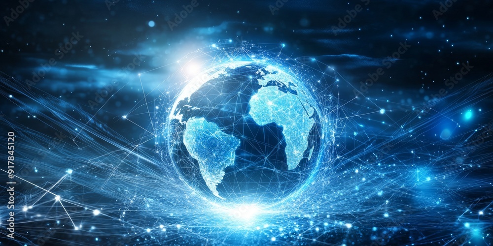 Futuristic globe wrapped in a dynamic web of bright lines, symbolizing the global network of digital systems and the seamless flow of information across the world Futuristic globe wrapped in a dynamic web of bright lines, symbolizing the global network of digital systems and the seamless flow of information across the world