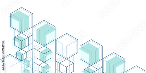 White background from cubes and lines.Linear geometric drawing.Abstraction,Vector illustration.	