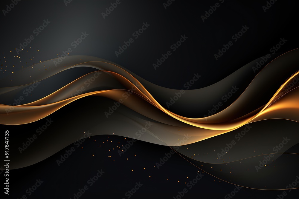 Abstract dark background with golden waves.