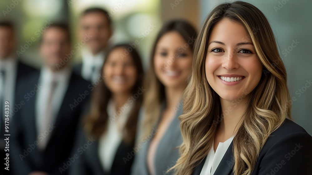 Confident Businesswoman Smiling in Front of a Diverse Team of Professionals Confident Businesswoman Smiling in Front of a Diverse Team of Professionals
