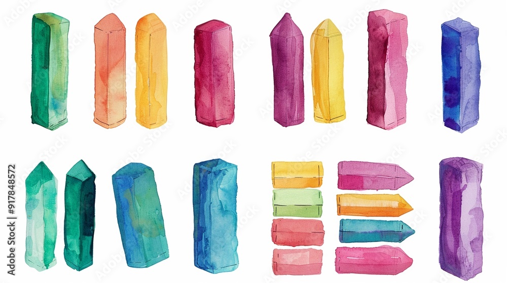 Naklejka premium Erasers in different shapes,Clipart, watercolor illustration, Perfect for nursery art The style is hand drawn, white background