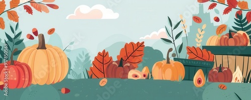 Thanksgiving team building, autumn activities, flat design illustration photo