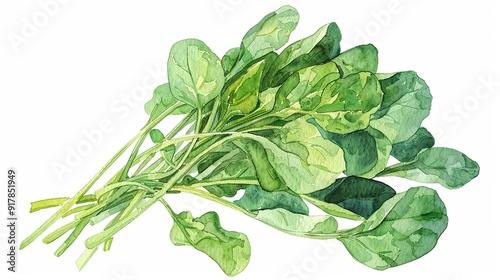 Komatsuna (Japanese mustard spinach) clipart,Clipart, watercolor illustration, Perfect for nursery art The style is hand  drawn, white background photo