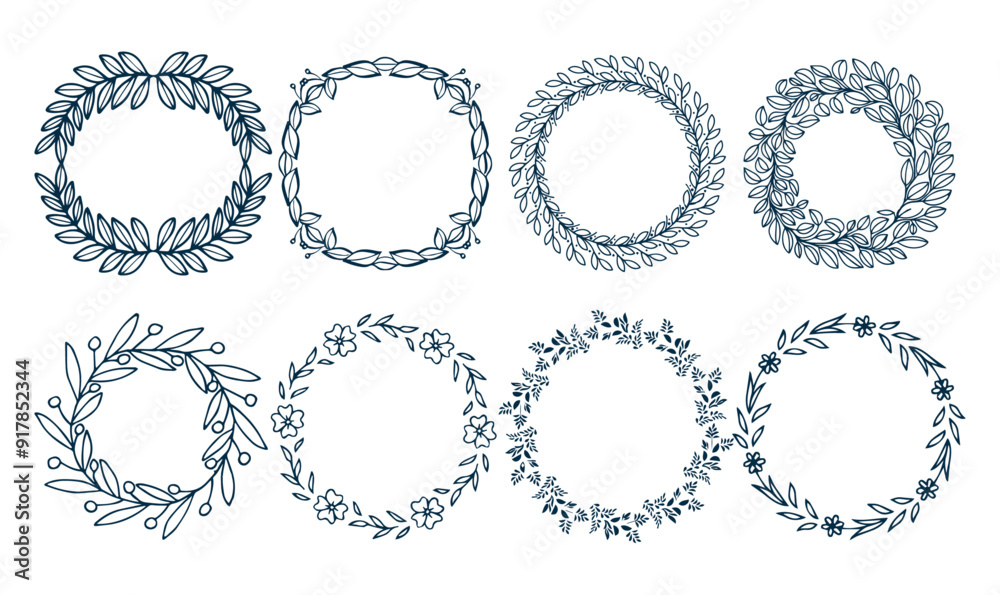 Laurels frames branches with circle borders vector collection. Vintage floral wreaths with leaves , flower, herb, swirls, ornate. Decorative elements for logo, wedding invitation, banner, packaging Laurels frames branches with circle borders vector collection. Vintage floral wreaths with leaves , flower, herb, swirls, ornate. Decorative elements for logo, wedding invitation, banner, packaging