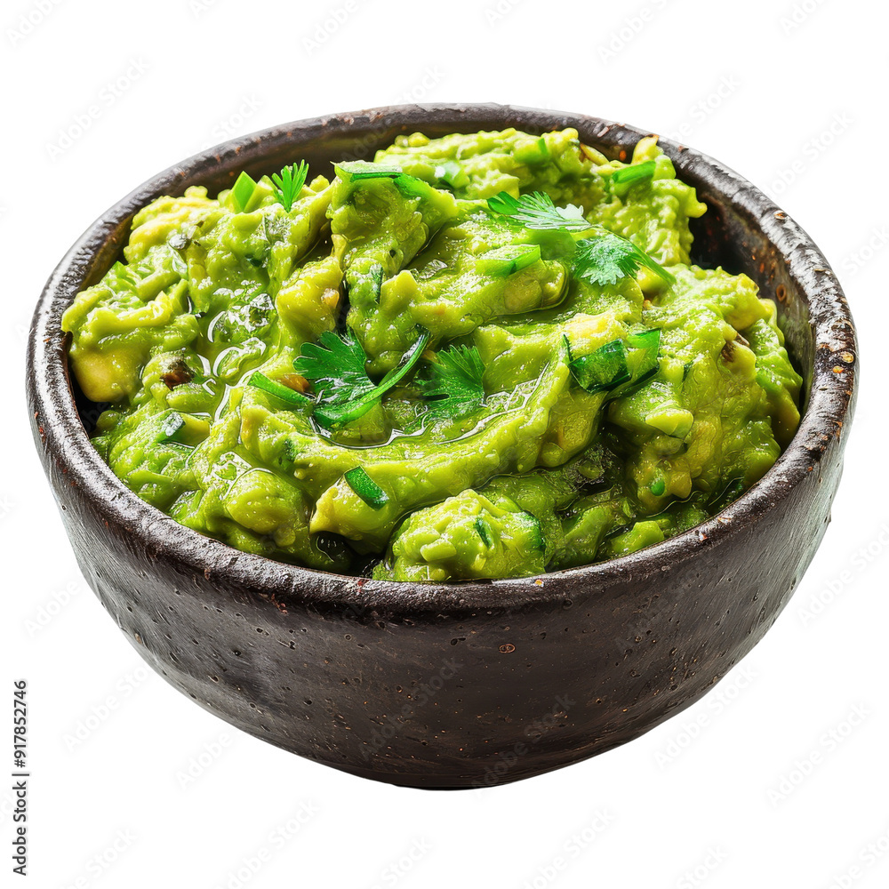 Fresh and creamy guacamole served in a rustic bowl, garnished with cilantro, perfect for dips and Mexican cuisine. Fresh and creamy guacamole served in a rustic bowl, garnished with cilantro, perfect for dips and Mexican cuisine.