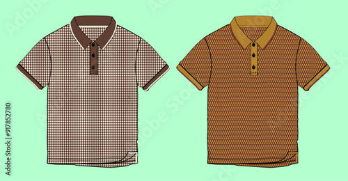 Boys micro pattern short sleeve polo flat sketch outline vector fashion illustration template.