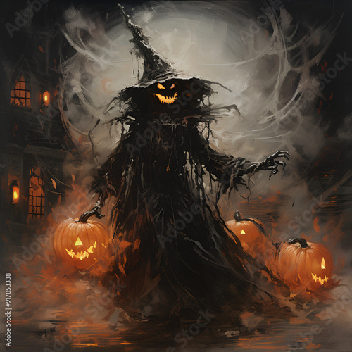 Draw a scary scarecrow at night during Halloween with this cute pumpkin ghost. Generative AI