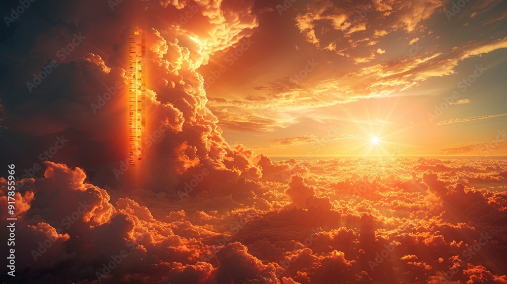 Global Warming Concept, Thermometer in Sky with Sunset Clouds. Global Warming Concept, Thermometer in Sky with Sunset Clouds.