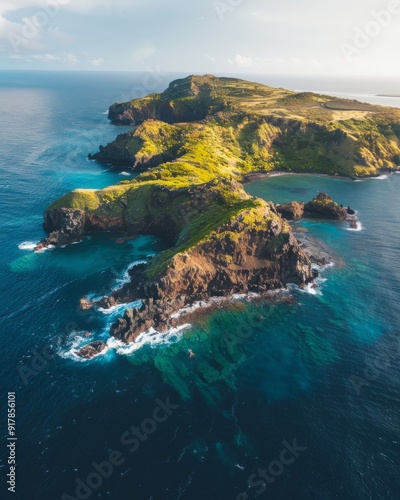 Aerial View of a Rugged Coastal Island