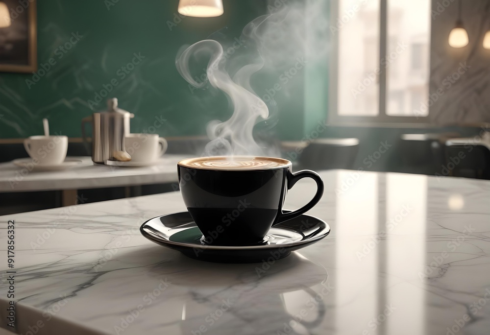 Two cups of coffee sit on a table with a coffee cup in front of them Two cups of coffee sit on a table with a coffee cup in front of them