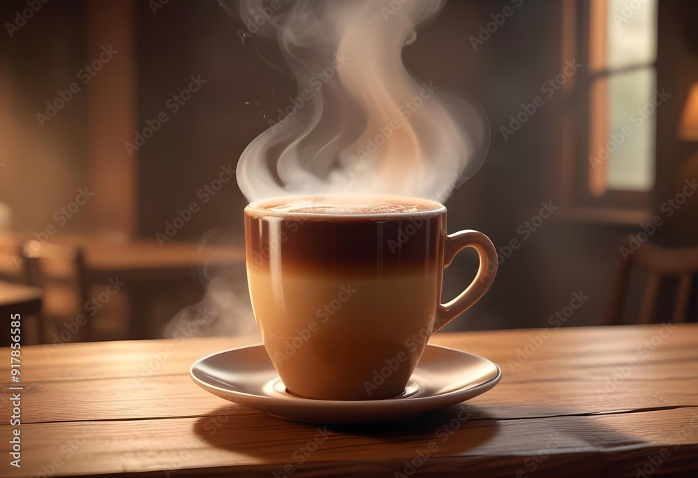 Two cups of coffee sit on a table with a coffee cup in front of them Two cups of coffee sit on a table with a coffee cup in front of them