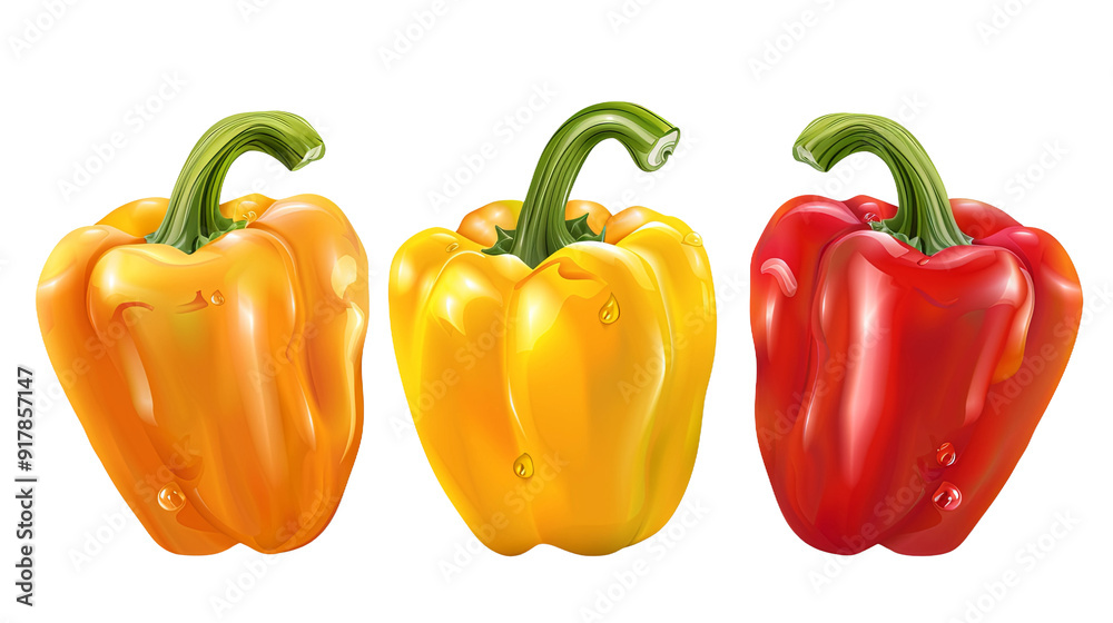 Vibrant Red, Yellow, and Orange Bell Peppers , isolated over a transparent background Vibrant Red, Yellow, and Orange Bell Peppers , isolated over a transparent background