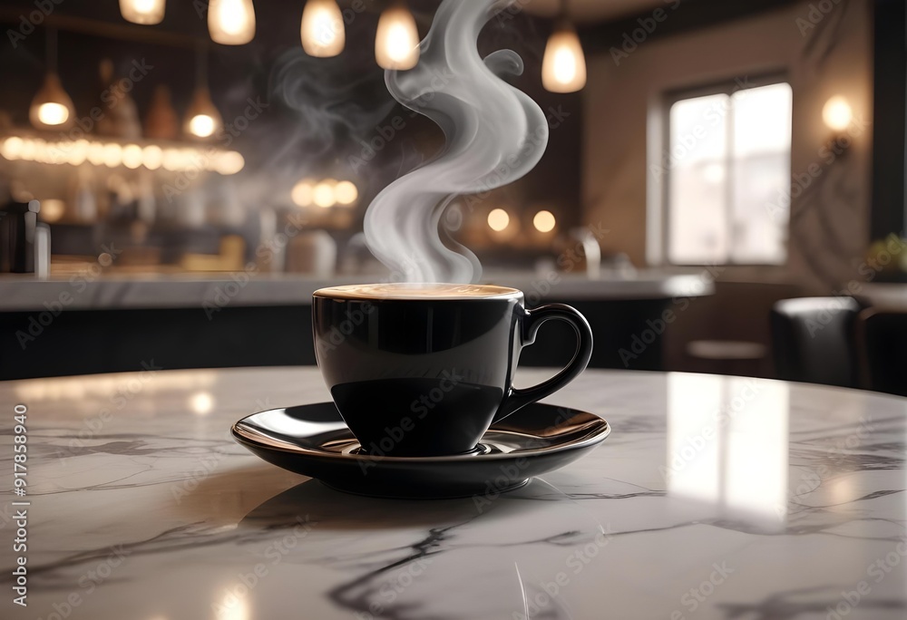 Two cups of coffee sit on a table with a coffee cup in front of them Two cups of coffee sit on a table with a coffee cup in front of them