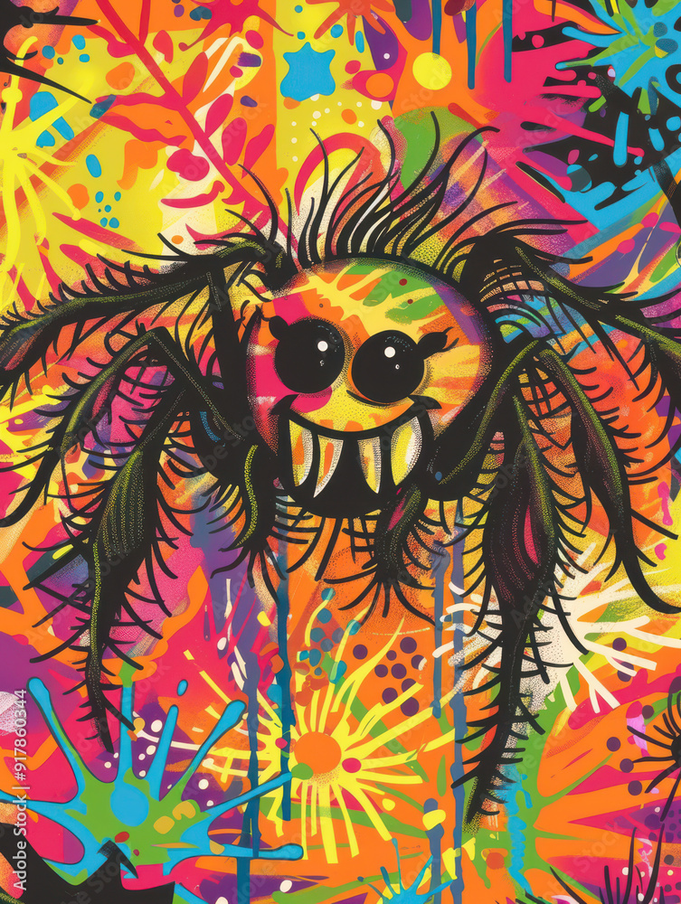 Fototapeta premium Spider in 70s Retro Style - colorful wallpapers