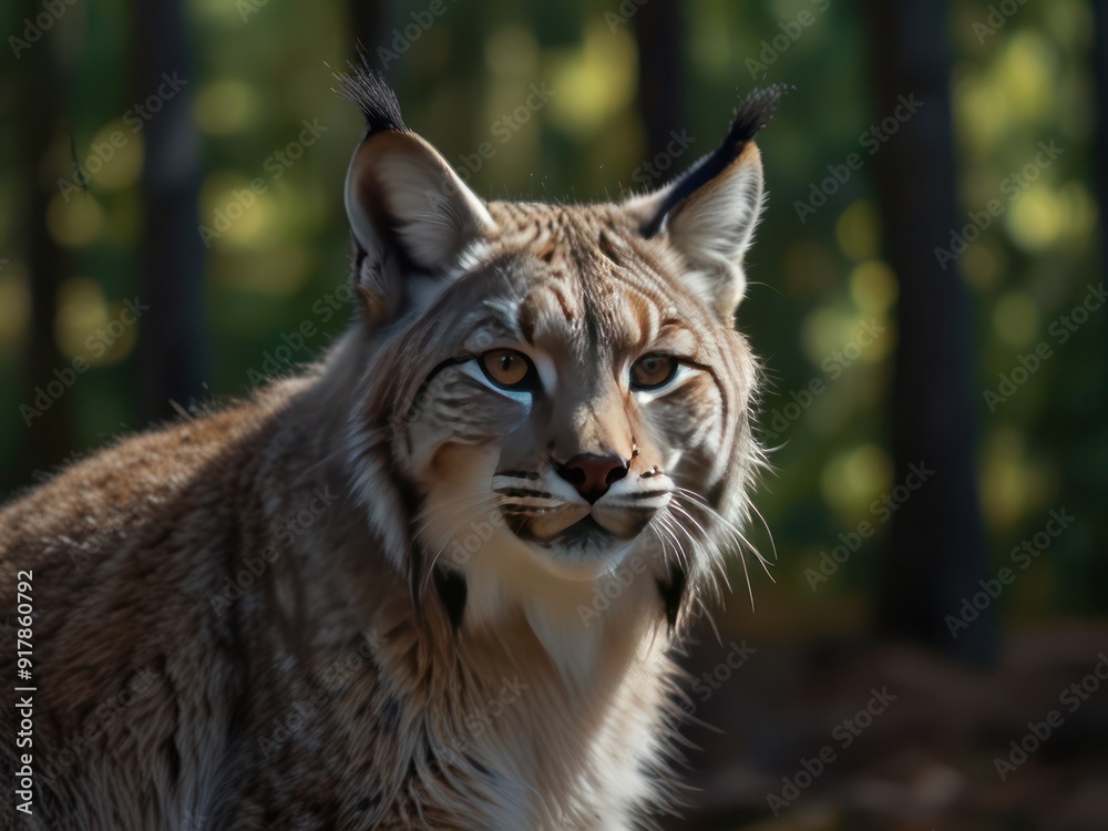 Fototapeta premium Majestic Lynx in the Heart of a Sunlit Forest Wilderness