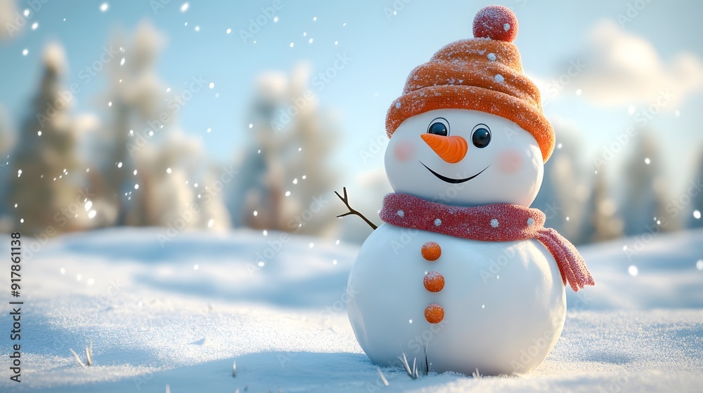 A Cheerful Snowman in a Snowy Winter Wonderland