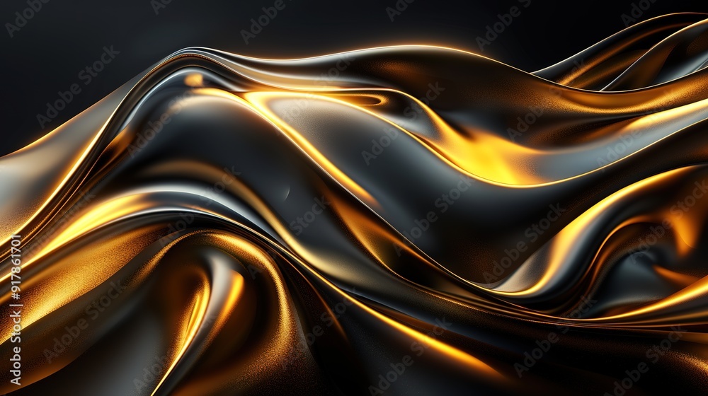 Abstract gold and black flowing waves, 3D render. Abstract gold and black flowing waves, 3D render.