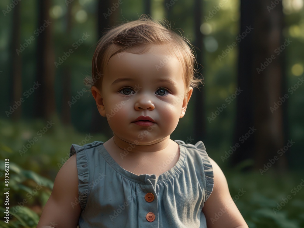 Innocent Child in a Serene Forest Captured in Soft Natural Light Innocent Child in a Serene Forest Captured in Soft Natural Light