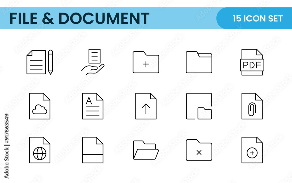 Document outline icons. Document icon set. Set of outline icons related to document, files, message, security. Linear icon collection. Document outline icons. Document icon set. Set of outline icons related to document, files, message, security. Linear icon collection.