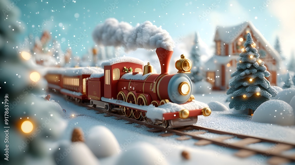 A Festive Train Journey Through a Snowy Winter Wonderland
