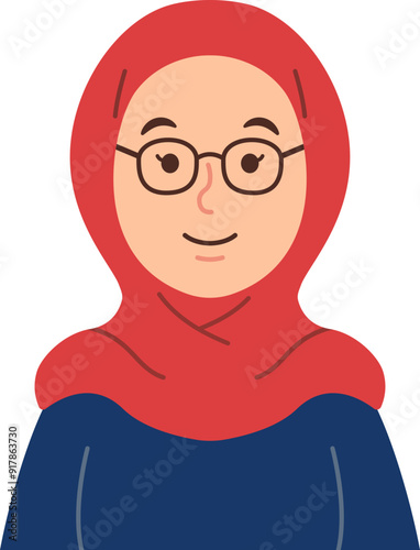 Female Business Character, Glasses Woman with Headscarf