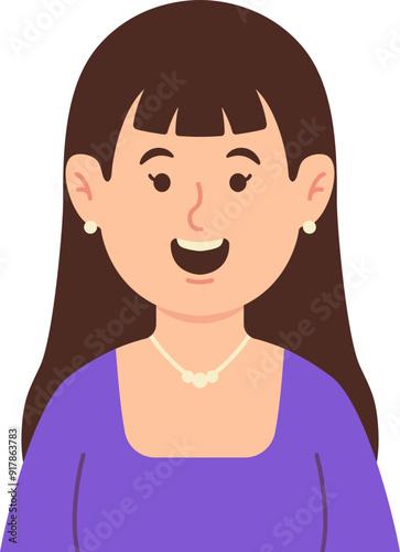 Female Business Character, Woman with Long Hair Smiling