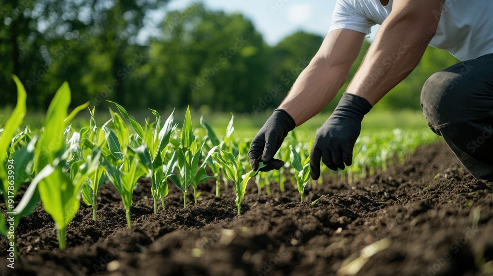 Fototapeta premium The farmer with seedlings
