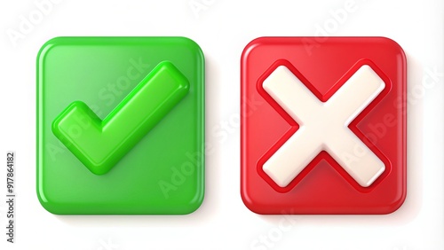 A bright green checkmark and red cross symbols on a white background, indicating correct and incorrect answers or right and wrong choices.