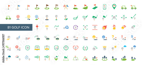 Set of 81 golf icon collection.Vector illustration. Perfect for logos, stats and infographics.
