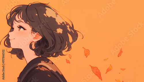 女子高生の横顔と秋の風景　AI生成画像