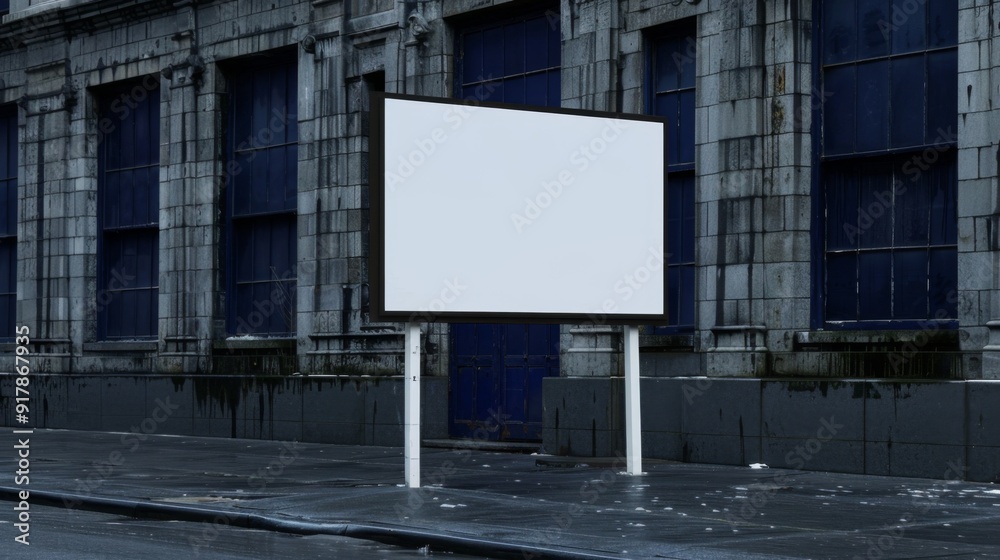 Fototapeta premium Urban Billboard Display on High-Rise Building, Spacious Financial District, Prominent Advertising Space, Modern Architectural Setting, Ideal for Marketing Campaigns