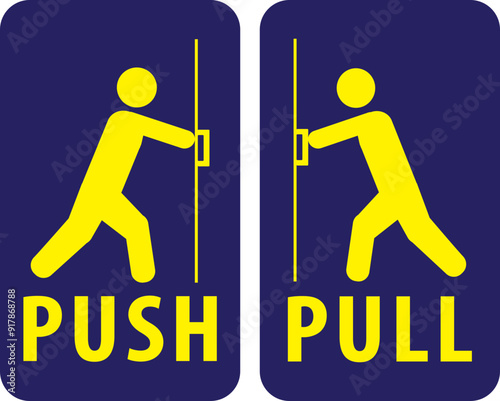 Push and pull door opening instruction vector.eps