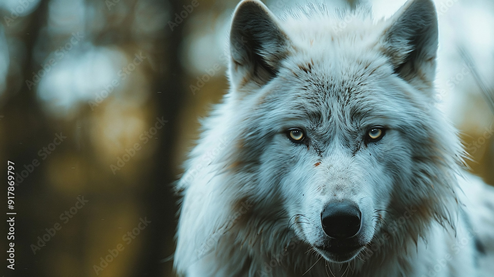 Obraz premium Evil scary white wolf in the forest